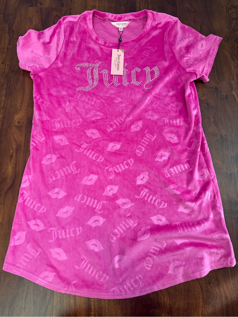 Juicy Couture Pink Velour Nightgown with Rhinestone Logo